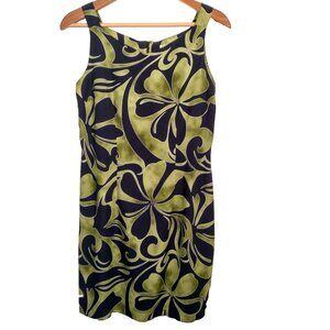 Sandwich Isle Hawaiian Dress Medium Black Green Polynesian Flowers Beach Island